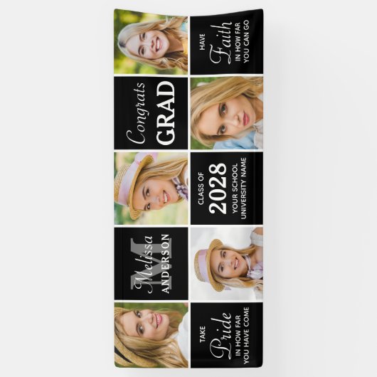 Elegant Afstuderen Custom 5 Photo Collage Afstuder Spandoek (Verticaal)
