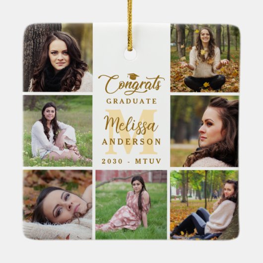 Elegant Afstuderen Custom 7 Fotocollage Afstuderen Keramisch Ornament (Achterkant)