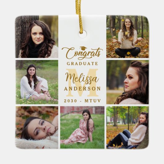 Elegant Afstuderen Custom 7 Fotocollage Afstuderen Keramisch Ornament (Voorkant)