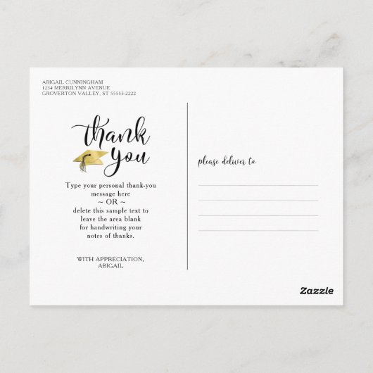 Elegant Afstuderen dank u Faux Metallic Gold Briefkaart (Achterkant)