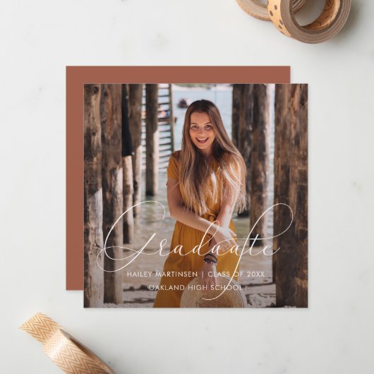 Elegant Afstuderen de Foto van het Manuscript Terr Notitiekaartje (Voorkant / Achterkant in situ)