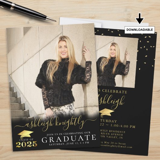 Elegant Afstuderen Fancy Script 2 Foto's Gold 2025 Kaart