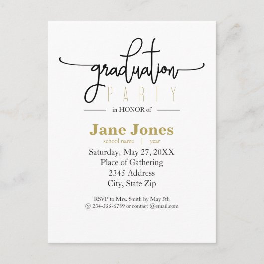 Elegant Afstuderen Faux Gold Foil Party Invitation Briefkaart (Voorkant)