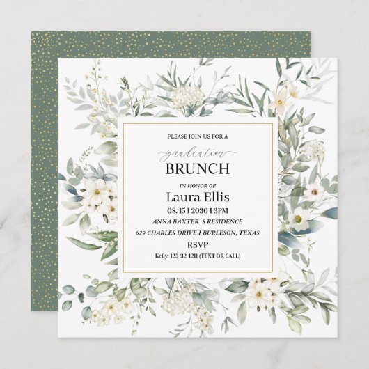 Elegant afstuderen floral brunch kaart (Voorkant / Achterkant)