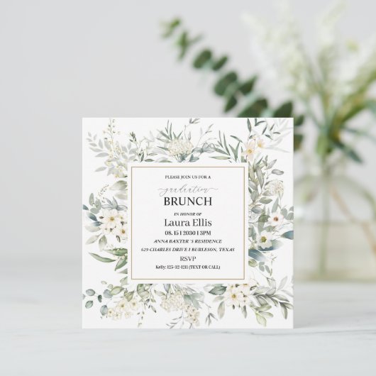 Elegant afstuderen floral brunch kaart (Staand voorkant)