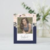 Elegant Afstuderen Floral Waterverf Chic Navy Blue Briefkaart (Staand voorkant)