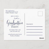 Elegant Afstuderen Floral Waterverf Chic Navy Blue Briefkaart (Achterkant)