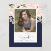 Elegant Afstuderen Floral Waterverf Chic Navy Blue Briefkaart (Voorkant)