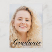 Elegant Afstuderen Foto 2025 Black Flourish Script Briefkaart (Voorkant)