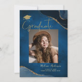 Elegant Afstuderen foto blauw marine Aankondiging (Voorkant)