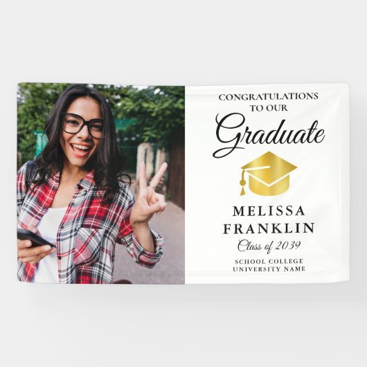 Elegant Afstuderen Foto Gold Pet Afstuderen Spandoek (Horizontaal)