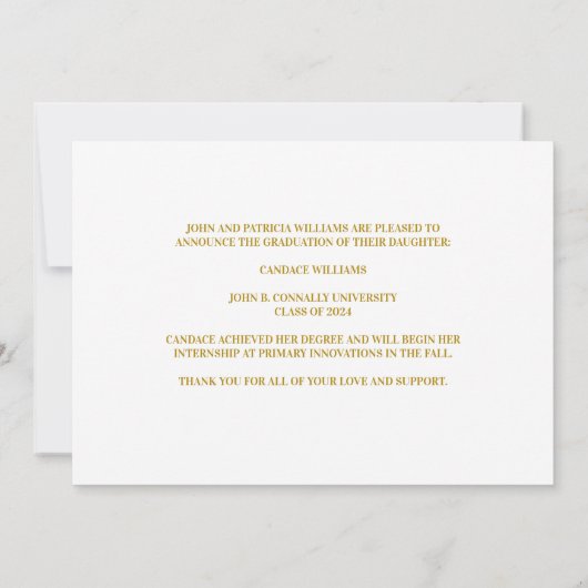 Elegant Afstuderen foto gouden typografie Afstuder Aankondiging (Achterkant)