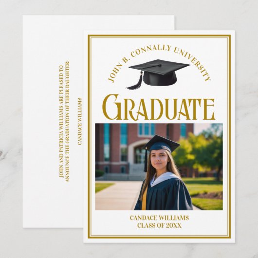 Elegant Afstuderen foto gouden typografie Afstuder Aankondiging (Voorkant / Achterkant)