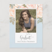 Elegant Afstuderen Foto minimalist Floral Blue Briefkaart (Voorkant)