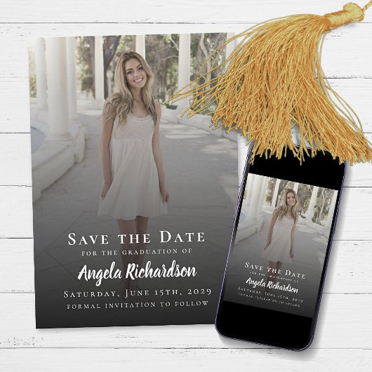 Elegant Afstuderen Foto Typografie Save the Date Aankondiging