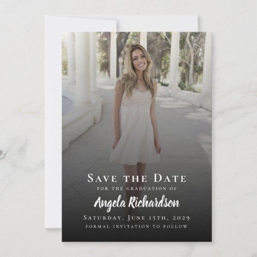 Elegant Afstuderen Foto Typografie Save the Date Aankondiging (Voorkant)