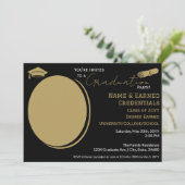 Elegant Afstuderen Foto Zwart Goud Pet, Diploma Aankondiging (Staand voorkant)