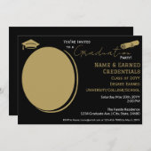 Elegant Afstuderen Foto Zwart Goud Pet, Diploma Aankondiging (Voorkant / Achterkant)