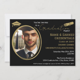 Elegant Afstuderen Foto Zwart Goud Pet, Diploma Aankondiging
