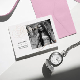 Elegant Afstuderen Foto Zwart & Wit Folie Uitnodiging