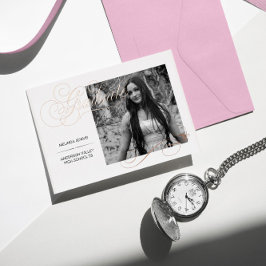 Elegant Afstuderen Foto Zwart & Wit Folie Uitnodiging