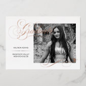 Elegant Afstuderen Foto Zwart & Wit Folie Uitnodiging (Voorkant)