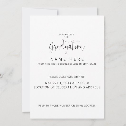 Elegant Afstuderen Fotoaankondiging / Uitnodiging (Achterkant)