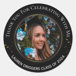 Elegant Afstuderen Fotojaar Zwart Goud Ronde Sticker