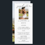 Elegant Afstuderen Fotokalligrafie Menu Kaart<br><div class="desc">Deze elegante afstudeerpartijkaart is het ultieme statement-stuk. Het beschikt over kalligrafie schrijven met een accent hart en twee foto's op de voor- en achterkant.</div>