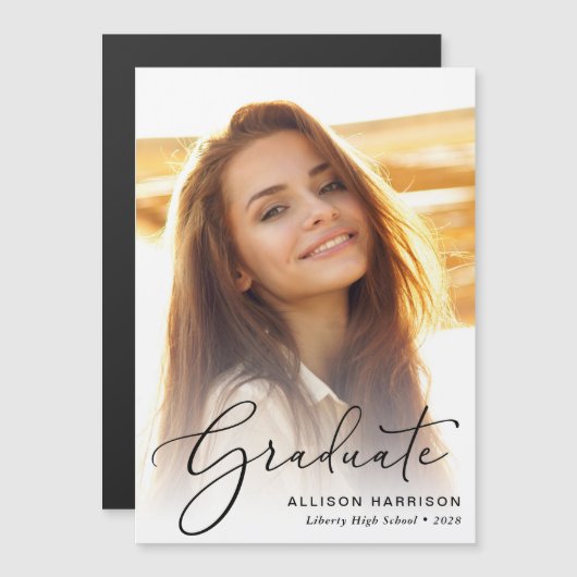 Elegant Afstuderen Fotoscript Magnetische Uitnodiging (Voorkant / Achterkant)