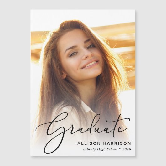 Elegant Afstuderen Fotoscript Magnetische Uitnodiging (Voorkant)
