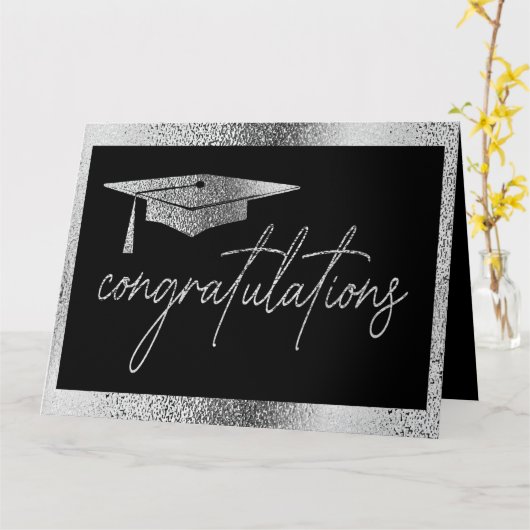 Elegant Afstuderen Gefeliciteerd Faux Silver Kaart (Gele Bloem)