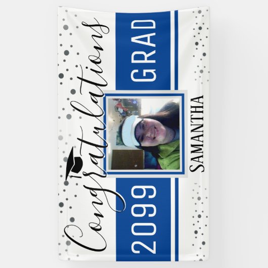 Elegant Afstuderen Gefeliciteerd Foto blauw Spandoek (Verticaal)