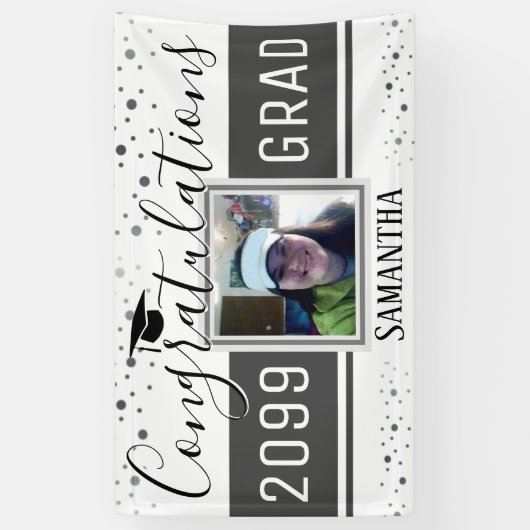Elegant Afstuderen Gefeliciteerd Foto grijs Spandoek (Verticaal)