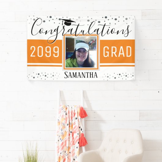 Elegant Afstuderen Gefeliciteerd Foto Oranje Spandoek (Insitu)