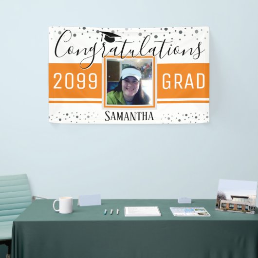 Elegant Afstuderen Gefeliciteerd Foto Oranje Spandoek (Beurs)