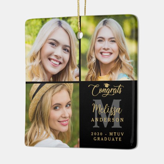 Elegant Afstuderen gepersonaliseerde 3 fotocollage Keramisch Ornament (Links)