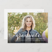 Elegant Afstuderen Girly Script Photo Afstuderen Aankondigingskaart (Voorkant / Achterkant)