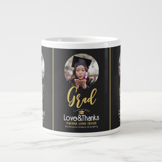 Elegant Afstuderen Gold Pet Bedankt Script Foto Grote Koffiekop (Voorkant)