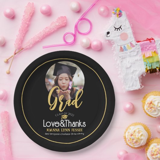 Elegant Afstuderen Gold Pet Bedankt Script Foto Papieren Bordje (Feest)