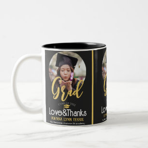 Elegant Afstuderen Gold Pet Bedankt Script Foto Tweekleurige Koffiemok