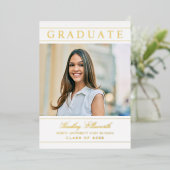Elegant Afstuderen Gold Photo Graduparty Folie Uitnodiging (Staand Voorkant)