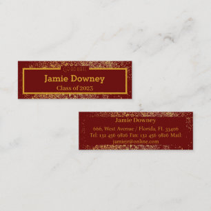 Elegant Afstuderen Gold & Red Wine Name Kaart Mini Visitekaartje