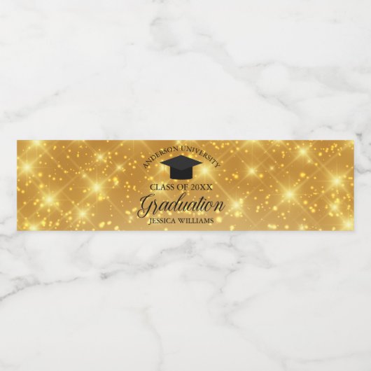 Elegant Afstuderen Gold Sparkle Custom Class Party Waterfles Etiket (Enkel label)