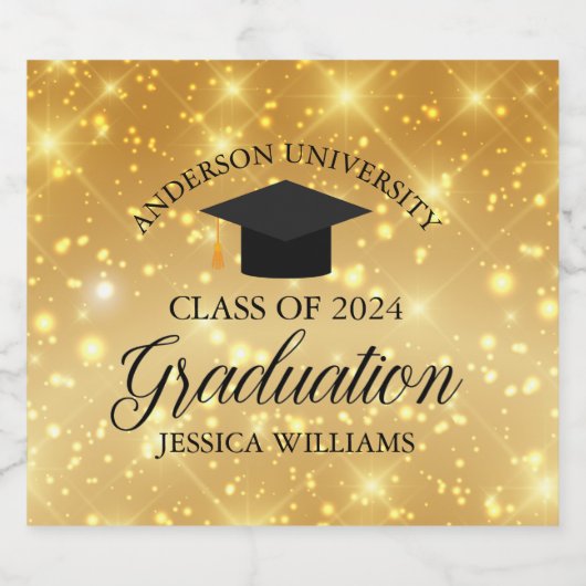 Elegant Afstuderen Gold Sparkle Custom Class Year Sparkling Wijnetiket (Enkel label)