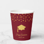 Elegant Afstuderen Golden Confetti op Bourgogne Pa Papieren Bekers (Voorkant)