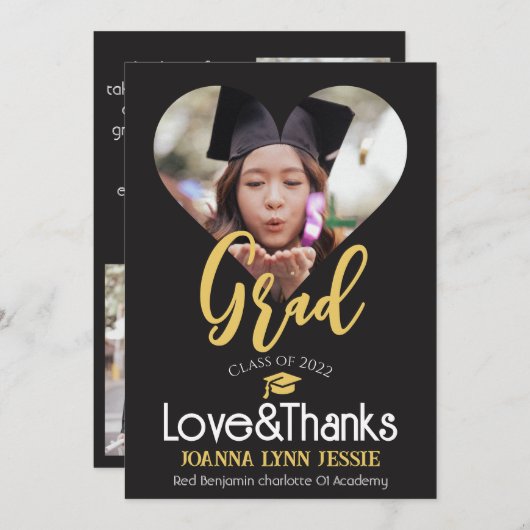 Elegant Afstuderen goud Pet Bedankt Script Foto Th (Voorkant / Achterkant)