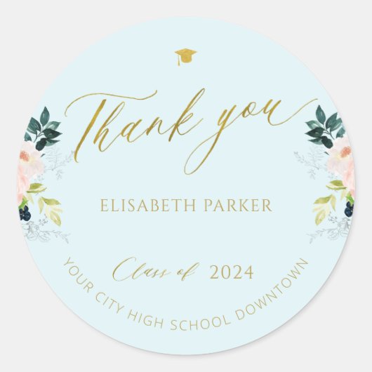 Elegant afstuderen gouden afstuderen dank u ronde sticker (Voorkant)