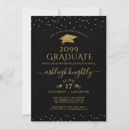 Elegant Afstuderen Gouden Glitter Confetti Pet Zwa Kaart