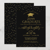 Elegant Afstuderen Gouden Glitter Confetti Pet Zwa Kaart (Voorkant / Achterkant)
